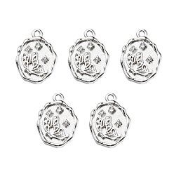 Platinum Alloy Crystal Rhinestone Pendants, Flat Round with Butterfly Charms, Platinum, 19.5x14x3mm, Hole: 1.6mm