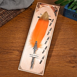 Orange Feather Quill Pen, Vintage Feather Dip Ink Pen, Zinc Alloy Pen Stem Writing Quill Pen Calligraphy Pen As Christmas Birthday Gift, Orange, 25~30cm