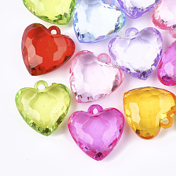 Mixed Color Transparent Acrylic Pendants, Faceted, Heart, Mixed Color, 28.5x27x13.5mm, Hole: 2.5mm, about 96pcs/500g