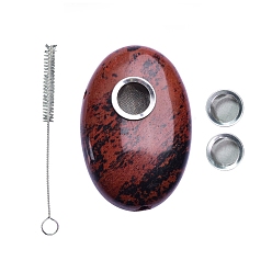 Mahogany Obsidian Natural Mahogany Obsidian Filter Funnels, Smoke Compressor, Tobacco Pipe Accessories, with Brush, Oval, 60x40mm