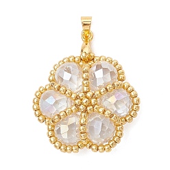 Белый Бисер и подвески из стеклянных бусин, цветочный шарм, с латунной поручительств, граненые, белые, 27~28x27~28x8 мм, отверстие : 4x4 мм