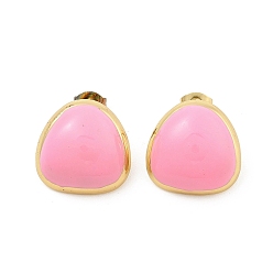 Бледно-Розовый PVD вакуумное покрытие золото 304 серьги-гвоздики из нержавеющей стали для женщин, с эмалью, треугольные, розовый жемчуг, 18.5x18.5 мм