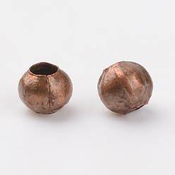 Red Copper Iron Spacer Beads, Nickel Free, Round, Red Copper, about 3mm in diameter, 3mm thick, hole: 1.2mm
