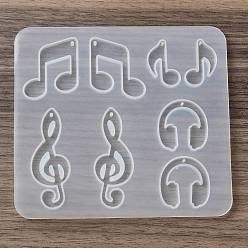 Musical Note DIY силиконовые формы кулон, формы для литья смолы, для diy уф смолы, изготовление украшений из эпоксидной смолы, музыкальная нота, 114x126x5 мм, отверстие : 1.5~1.8 мм, Внутренние размеры: 27~57x19~31 mm