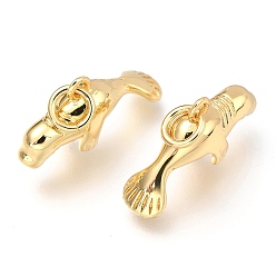 Real 18K Gold Plated Brass Pendants, Long-Lasting Plated, with Jump Rings, Manatee/Sea Cow, Real 18K Gold Plated, 19x6x10mm, Junp Ring: 5x0.8mm, Inner Diameter: 3mm
