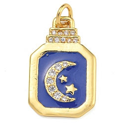 Королевский синий Стойка металлическая латунная микропрофилированная кубическая циркония подвески, с эмалью, без кадмия и без свинца, долговечный, реальный 18 k позолоченный, Луна и звезды, королевский синий, 21x13.5x2 мм, Перейти кольцо: 5x1 мм, внутренний диаметр: 3.5 мм