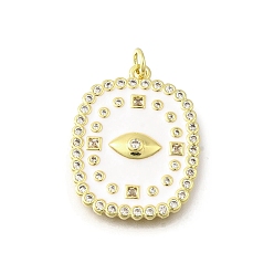 Белый Латунные микро проложить кубического циркония подвески, с эмалью, квадрат с амулетами от сглаза, реальный 18 k позолоченный, стойки покрытие, прочное покрытие, без кадмия и без свинца, с целью перехода в кольце, белые, 27x21x3 мм, отверстие : 2.5 мм