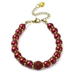 Dark Red Glass Imitation Pearl Beaded Bracelets for Women, Dark Red, 7-1/8 inch(18cm)