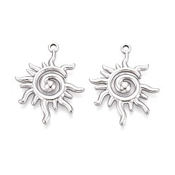 Stainless Steel Color 304 Stainless Steel Pendants, Sun Charm, Anti-Tarnish, Stainless Steel Color, 33x26x2.5mm, Hole: 2mm