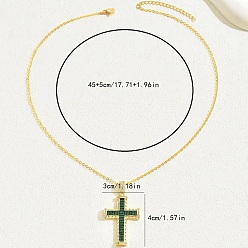 Зеленый Латунный кубический цирконий крест подвеска кабель цепь ожерелья, золотые, зелёные, 17.72 дюйм (45 см)