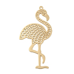 Light Gold Brass Etched Metal Embellishments Pendants, Long-Lasting Plated, Flamingo Shape, Light Gold, 44x21x0.3mm, Hole: 1.4mm