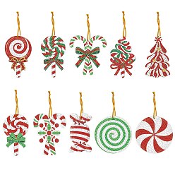 Candy Christmas Theme DIY Diamond Painting Keychain Kit, Including Acrylic Board, Keychain Clasp, Bead Chain, Resin Rhinestones Bag, Diamond Sticky Pen, Tray Plate and Glue Clay, Candy, 75~95x45~60mm, 10pcs/set
