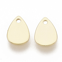 Real 18K Gold Plated Brass Charms, Blank Stamping Tag, Nickel Free, Real 18K Gold Plated, Teardrop, 7x5x0.6mm, Hole: 0.9mm