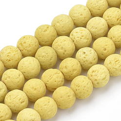 Champagne Yellow Synthetic Lava Rock Beads Strands, Dyed, Round, Champagne Yellow, 6mm, Hole: 1mm, about 61pcs/strand, 14.96 inch(38cm)