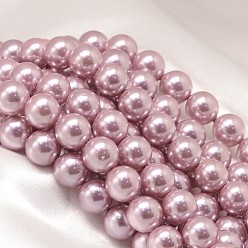 Plum Round Shell Pearl Bead Strands, Plum, 8mm, Hole: 0.8~1mm, about 46pcs/strand, 15.74 inch