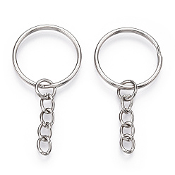 Platinum Iron Split Key Rings with Chain, Keychain Findings, Platinum, 52.5mm, clasp: 25x2mm