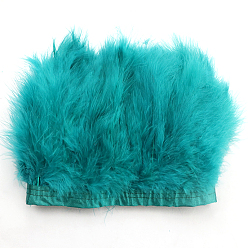 Dark Cyan Turkey Feather Fringe Trimming, Costume Accessories, Dyed, Dark Cyan, 5-1/8 inch(130mm), about 2.19 Yards(2m)/Bag