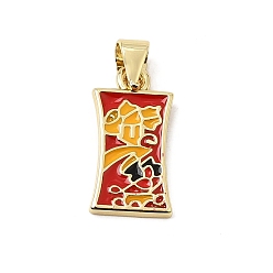 Red Brass Enamel Pendants, Rectangle Charms, Long-Lasting Plated, Rack Plating, Lead Free & Cadmium Free, Real 18K Gold Plated, Red, 17x9x2mm, Hole: 4x3mm