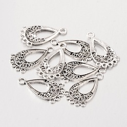 Antique Silver PandaHall Elite Tibetan Style Chandelier Component Links, teardrop, Lead Free and Cadmium Free and Nickel Free, Antique Silver, 28x15.5x1mm, Hole: 1.5mm