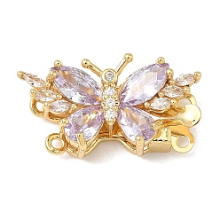 лаванда Застежки-бабочки из латуни с микропаве из кубического циркония, реальный 18 k позолоченный, 2 нитей, 4-луночное, лаванда, 12x23x7 мм, отверстия : 1.2 mm и 1.4 мм