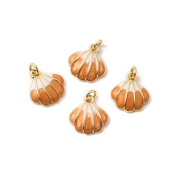 Шоколадный Латунь эмаль прелести, с целью перехода в кольце, формы раковины, долговечный, без свинца и без кадмия, реальный 18 k позолоченный, стойки покрытие, цвет шоколада, 11.5x12x3 мм, отверстие : 2 мм