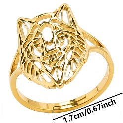 Golden 304 Stainless Steel Adjustable Ring, Hollow Wolf, Golden, Inner Diameter: 17mm