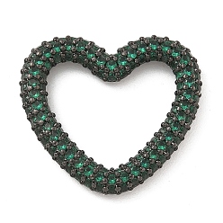 Зеленый Стойка покрытие латунь микропаве кубический цирконий сердце соединительные кольца, долговечный, без свинца и без кадмия, металлический черный , зелёные, 20x21.5x3 мм, внутренний диаметр: 14.5x15.5 мм