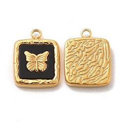 Golden PVD Vacuum Plating 304 Stainless Steel Pendants, with Acrylic, Square with Buttterfly, Golden, 16x12x3mm, Hole: 1.8mm