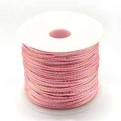 Pink Metallic Stain Beads String Cords, Nylon Mouse Tail Cord, Pink, 1.5mm, about 100yards/roll(300 feet/roll)
