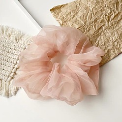 Super Large Organza-Han Pink Chic Oversized Organza Hair Scrunchie for Girls, Sweet and Elegant French Style Headband with Fairy Mesh Bow Tie