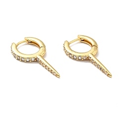 Прозрачный Серьги-кольца с рогом и шипами из кубического циркония, позолоченные латунные украшения для женщин, без кадмия и без свинца, прозрачные, 29x15.5x3 мм, штифты : 1 мм