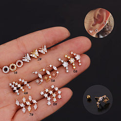 Нержавеющая Сталь Цвет 316l серьги для хряща из хирургической нержавеющей стали с микропаве из прозрачного кубического циркония, плоско-круглые, цвет нержавеющей стали, 6 мм, штифты : 0.8 мм