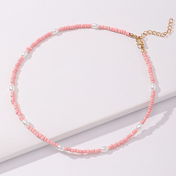 NZ2193fense Bohemian Pearl Necklace with Colorful Rice Beads - Sweet and Cool Style