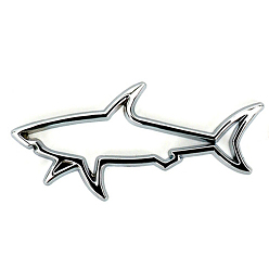 Platinum Zinc Alloy 3D Shark Car Sticker Decals, for Vehicle Decoration, Platinum, 38x78mm