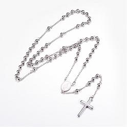 Stainless Steel Color 304 Stainless Steel Pendant Necklaces, Rosary Bead Necklaces, Stainless Steel Color, 24.96 inch(63.4cm)