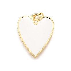 Белый Латунь эмаль подвески, с целью перехода в кольце, стойки покрытие, долговечный, без свинца и без кадмия, реальный 18 k позолоченный, шарма сердца, белые, 21x17x2 мм, отверстие : 3.2 мм