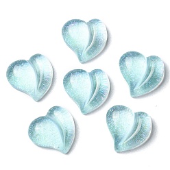 Light Blue Translucent Resin Cabochons, Glitter Heart, Light Blue, 15.5x16x6.5mm
