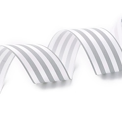Light Grey Polyester Satin Ribbon, Striped Pattern, Light Grey, 1-1/2 inch(38mm), about 50yards/roll(45.72m/roll)