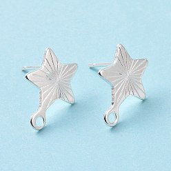 925 Sterling Silver Plated 201 Stainless Steel Stud Earring Findings, with Horizontal Loop and 316 Stainless Steel Pin, Star, 925 Sterling Silver Plated, 13x10mm, Hole: 1.4mm, Pin: 0.7mm