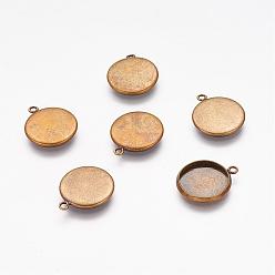 Antique Bronze Brass Pendant Cabochon Settings, Plain Edge Bezel Cups, Setting for Cabochon, Flat Round, Antique Bronze, Tray: 14mm, 18x16x2mm, Hole: 1.5mm