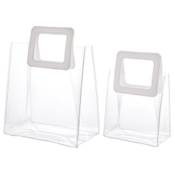 White Gorgecraft PVC Laser Transparent Bag, Tote Bag, with PU Leather Handles, for Gift or Present Packaging, Rectangle, White, Finished Product: 25.5x18x10cm, 2pcs/set