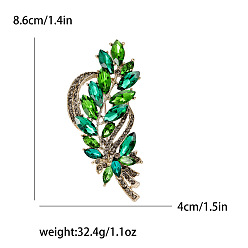 Green Alloy Brooches, Rhinestone Pin, Jewely for Women, Ear of Wheat, Green, 86x40mm