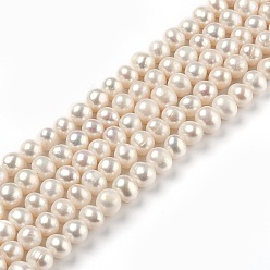 Bisque Natural Cultured Freshwater Pearl Beads Strands, Round, Bisque, 6~7x6.5~8mm, Hole: 0.6mm, about 54pcs/strand, 13.98 inch(35.5cm)