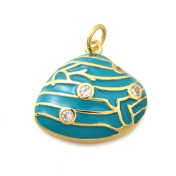 Светлый Морско-зеленый Латунные микро проложить кубического циркония подвески, с эмалью, подвески в форме ракушек, с целью перехода в кольце, без свинца и без кадмия, реальный 18 k позолоченный, светло-зеленый, 18x19.5x5 мм, отверстие : 3.3 мм