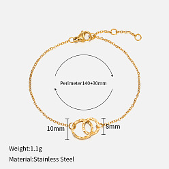 Golden Bracelet #02 Minimalist Stainless Steel Gold-Plated Interlocking Circle Bracelet with Hollowed-out Hammered Texture for Women's Fashion