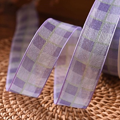 Lilac 9M Tartan Print Polyester Organza Ribbons, Garment Accessories, Gift Packaging, Lilac, 1 inch(25mm), about 9.84 Yards(9m)/Roll