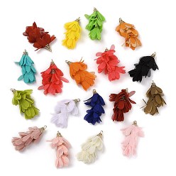 Mixed Color Polyester Pendant Decorations, with Iron Findings, Flower Charms, Mixed Color, 49~52.5x22~28x22~28mm, Hole: 2mm