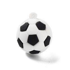 White PVC Opaque Plastic Pendants, Football, White, 27x31~32mm, Hole: 3mm