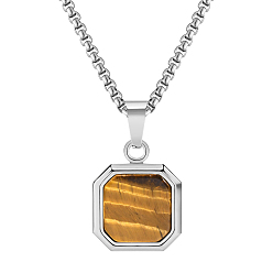 Gold Titanium Steel Square Pendant Necklace, Gold, 23.62 inch(60cm)