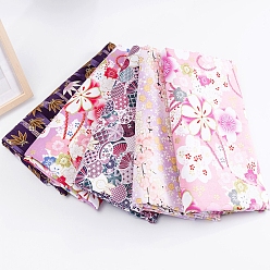 Flower Printed Cotton Fabric, for Patchwork, Sewing Tissue to Patchwork, Quilting, with Japanese Zephyr Style Pattern, Sakura Pattern, 25x20cm, 5pcs/set